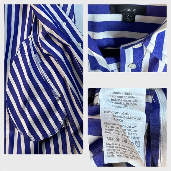 J.Crew Blue White Striped Long-Sleeve Button-Down Shirt Dress XS Preppy Oldmoney - Picture 11 of 13